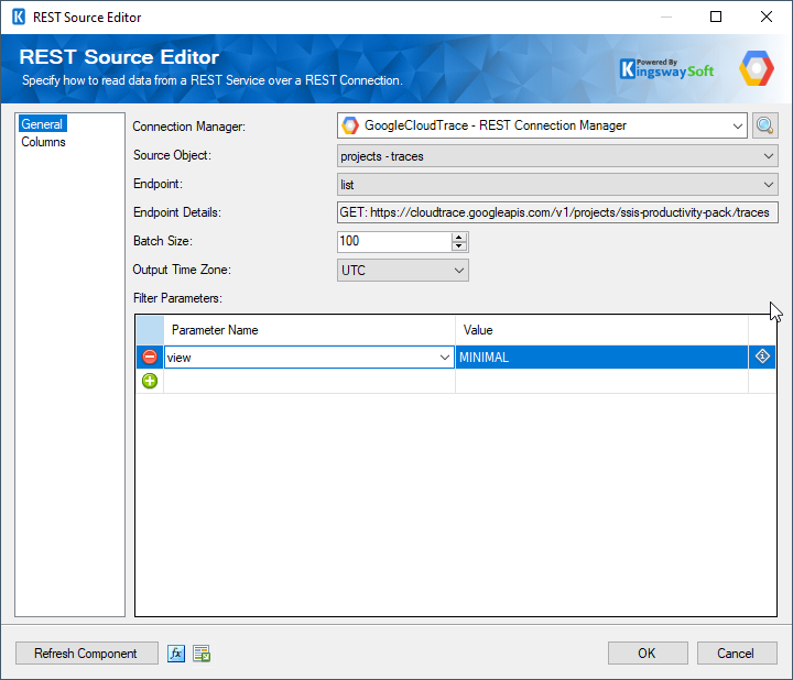 SSIS Google Cloud Trace Source Component